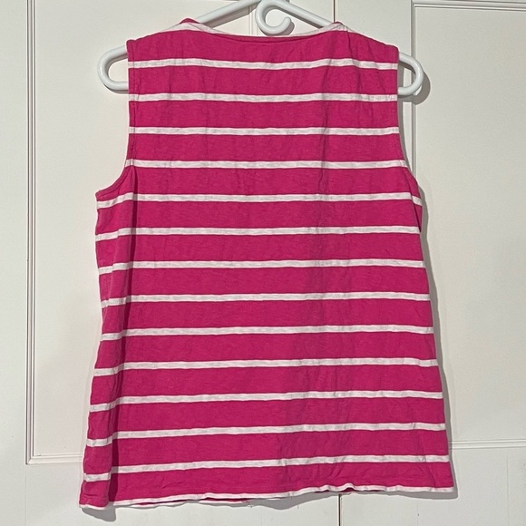 Talbots White and Pink Striped Tank Top Lace Detail Size Medium Summer - Picture 2 of 7